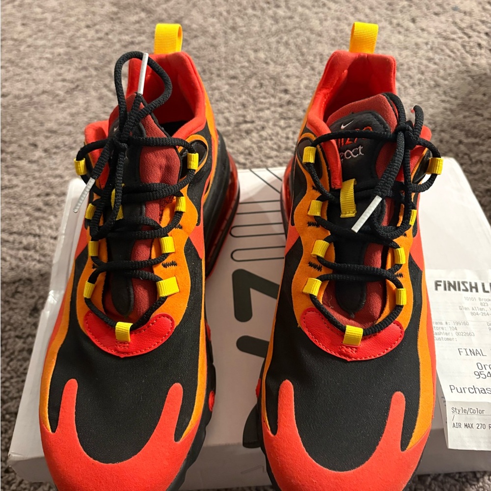 Nike Air Max 270 React - Black, Orange, and Yellow - Picture 2 of 6